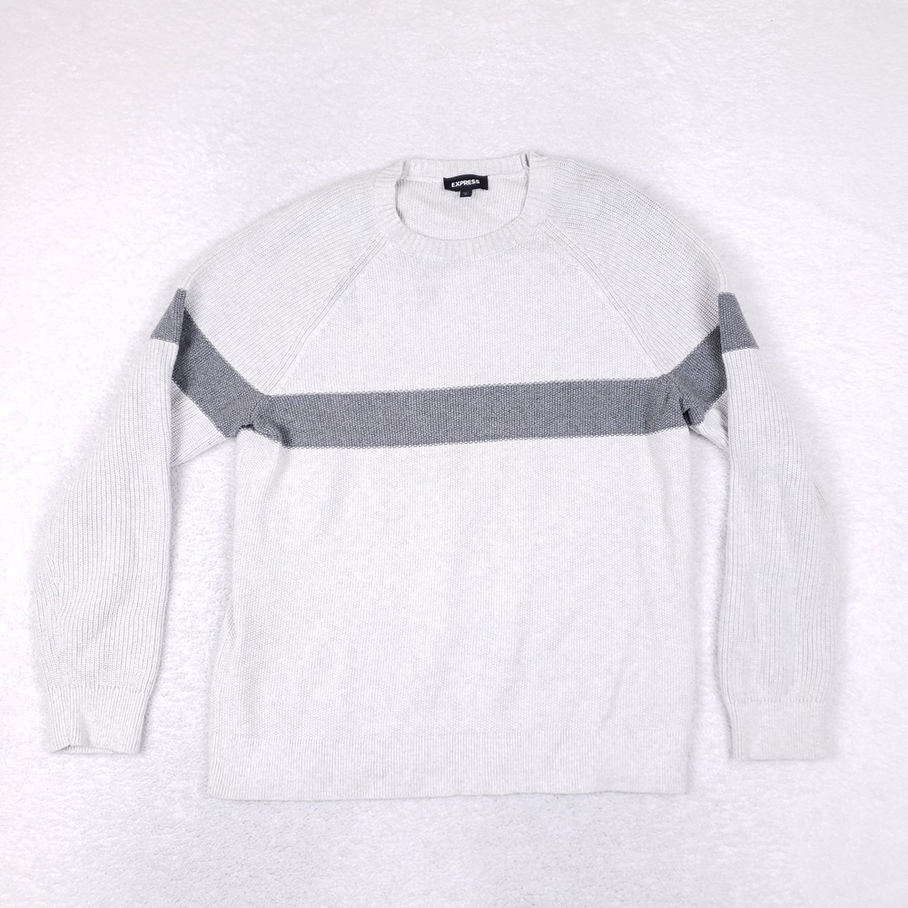 Express Cotton Colorblock Raglan Sweater XL Grey
